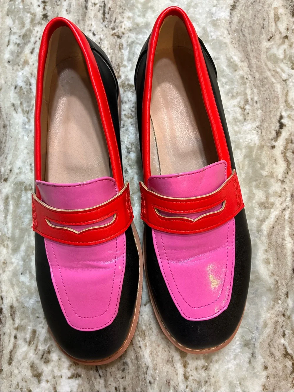 Women's Pink Red and Black Colorblock Loafers - Unbranded Size 9